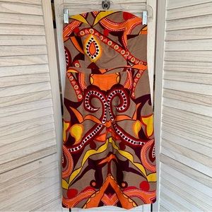 Merona Retro Geometric Multicolor Beige Red Orange Strapless Mini Dress
